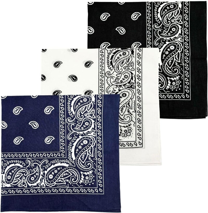 MD Style 3 PCS Extra Large Bandanas 27” x 27” 100% Cotton for Men & Women Paisley Handkerchief Headband Scarf Jumbo Bandana - Image 1
